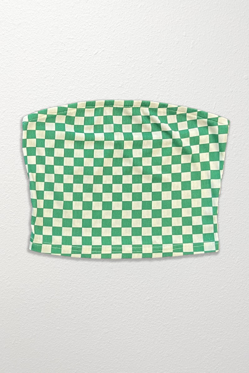 Checkered Rib Knit Tube Top