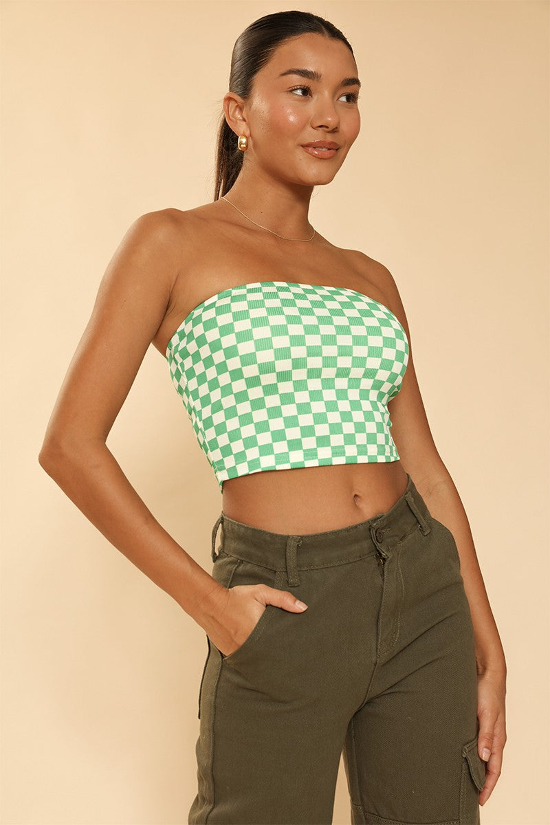 Kariertes Rippstrick-Tube-Top