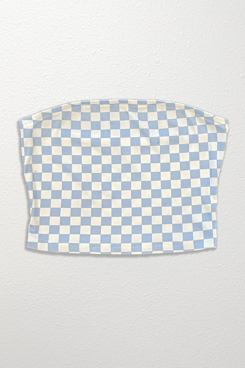 Checkered Rib Knit Tube Top