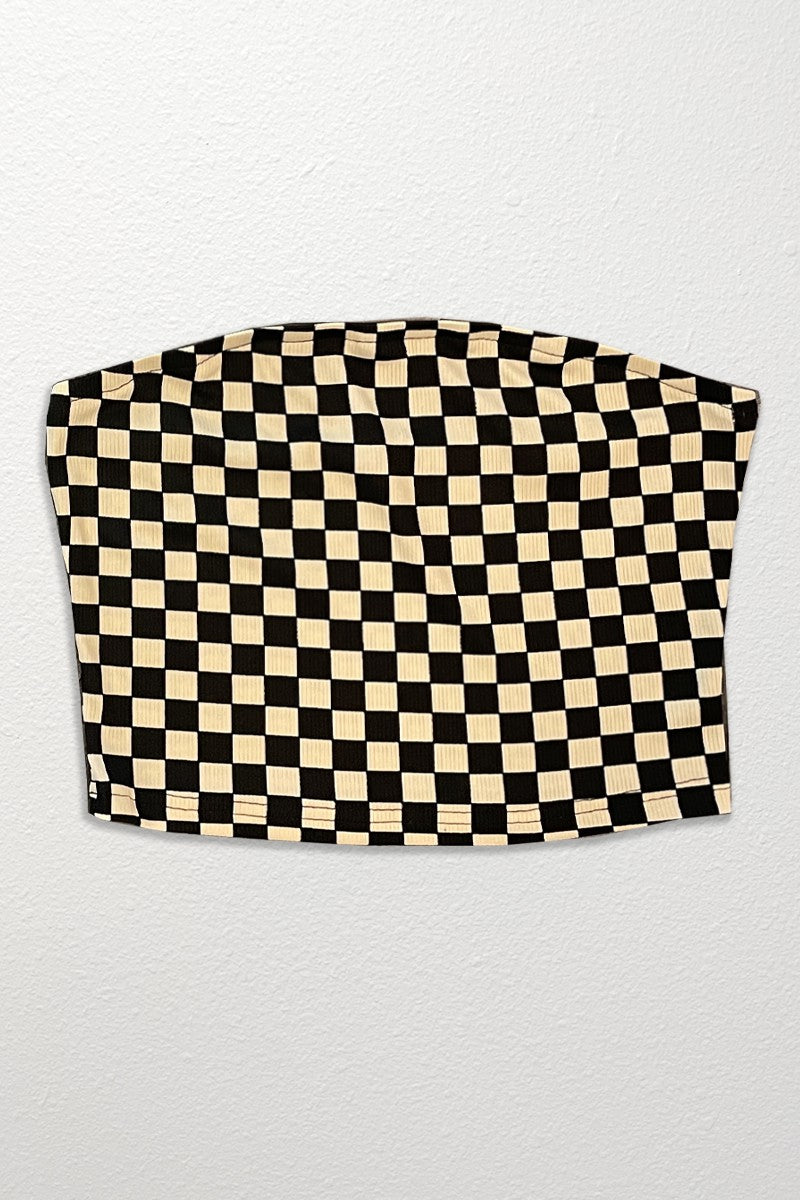 Checkered Rib Knit Tube Top
