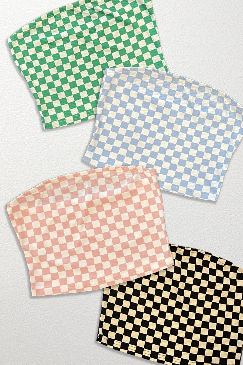 Checkered Rib Knit Tube Top