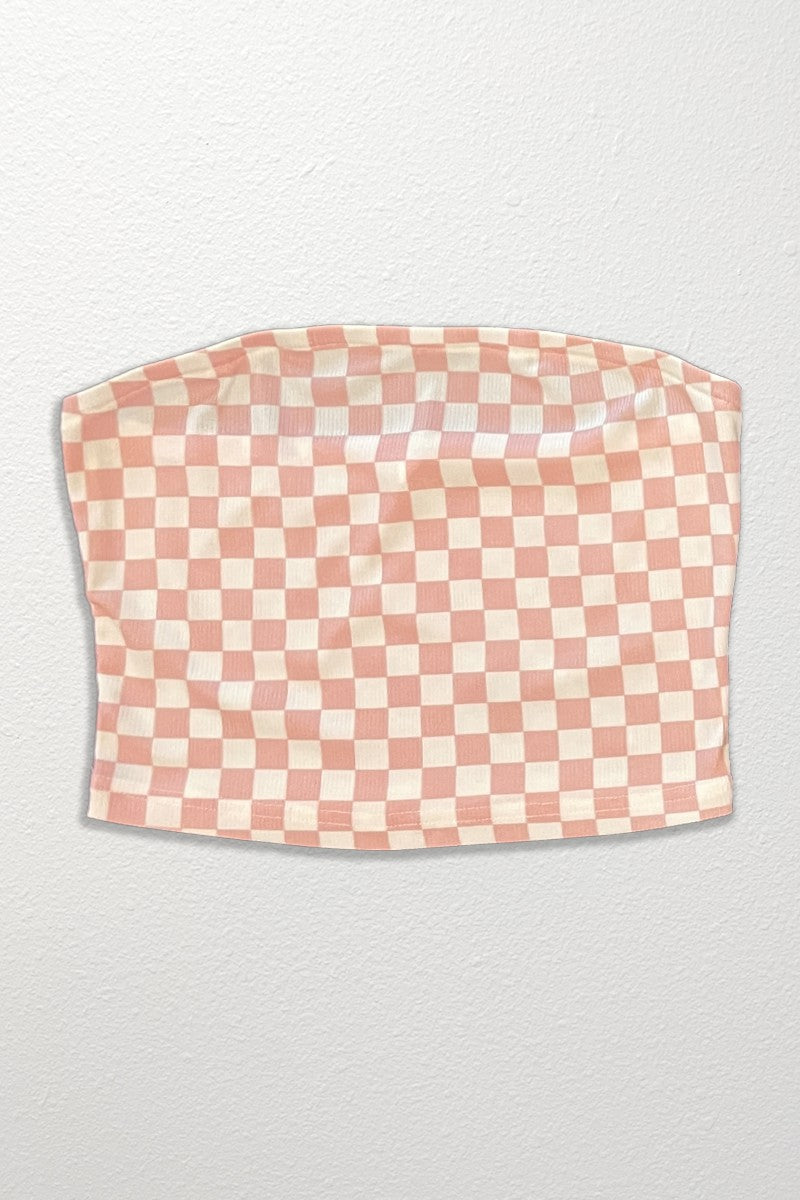 Checkered Rib Knit Tube Top